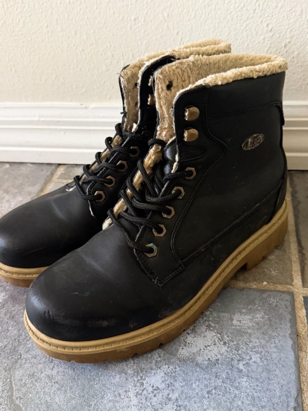 Lugz Fleece Lined Work Outdoor Heavy Duty Boots Black Lace Up Men’s Size 7.5